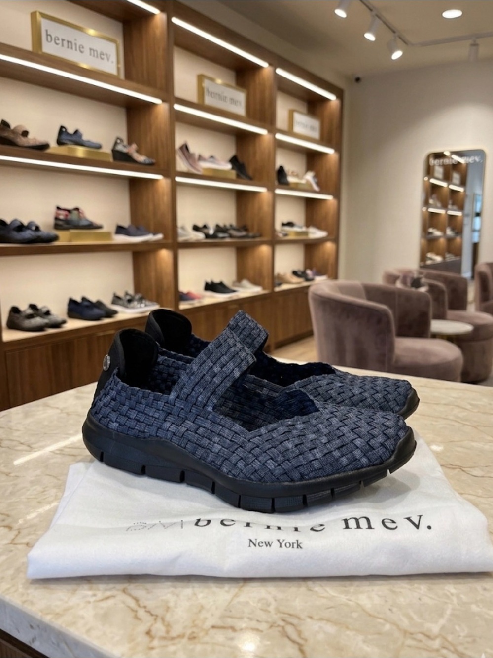 bernie mev. Woven Mary Jane Sneakers in Denim blue and Black NEW